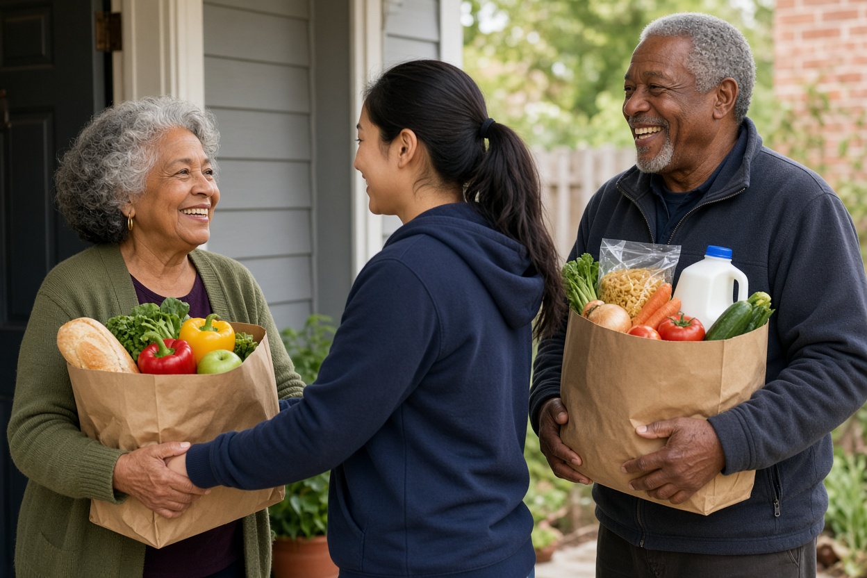 Juntos SRQ members delivering Thanksgiving meals to a family